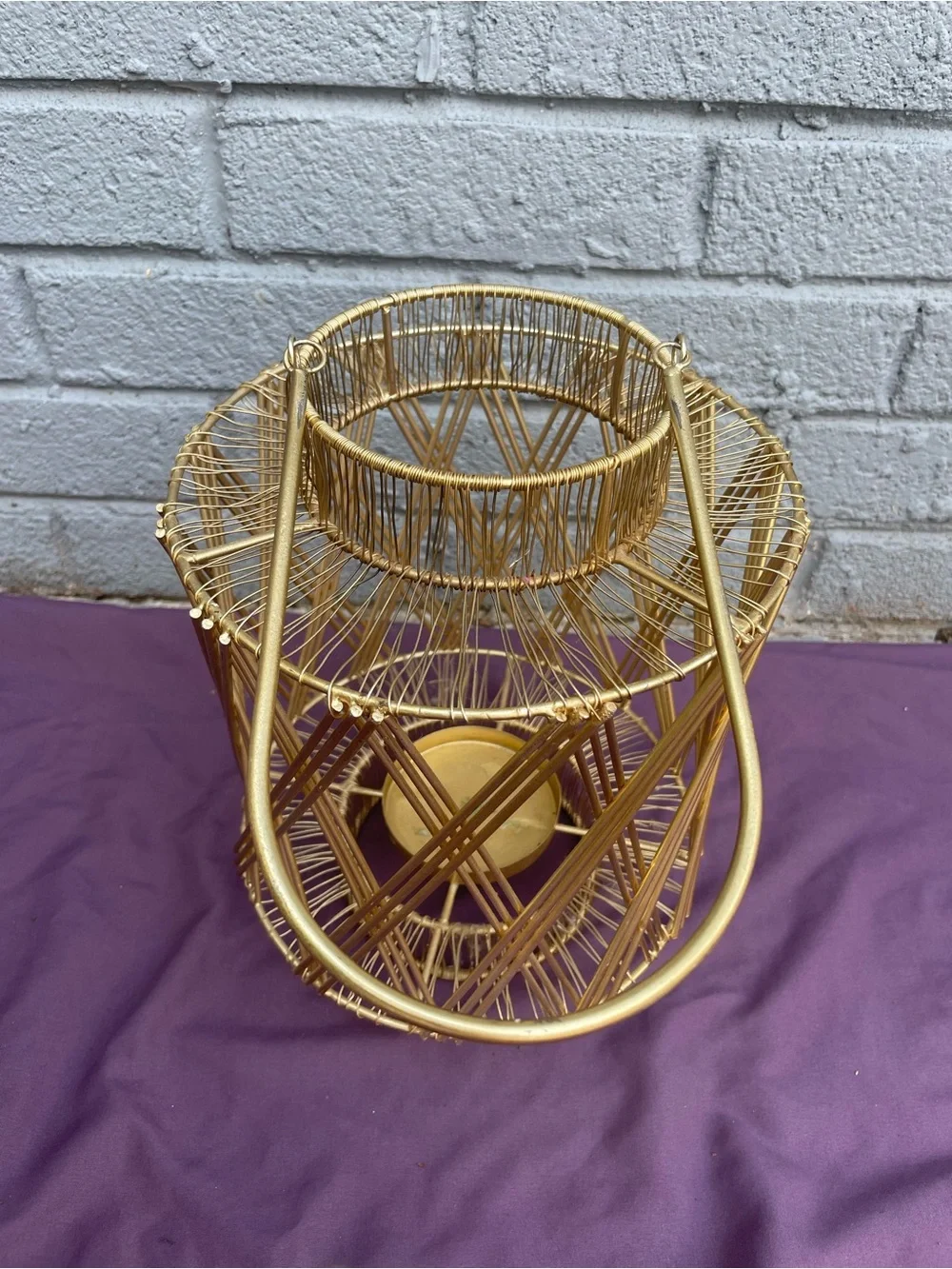Gold Wire Lantern Basket Decorative Accent